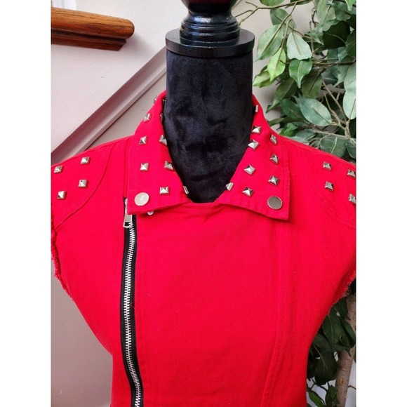 Women's Solid Red Polyester Sleeveless Full Zip Front Casual Jacket Size Small - Picture 2 of 12